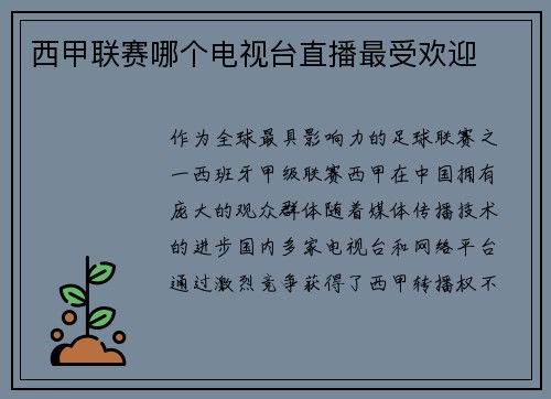 西甲联赛哪个电视台直播最受欢迎